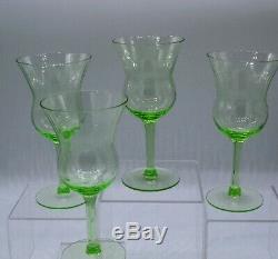Featured image of post Green Depression Glass Wine Glasses - Two are excellent, two are very good with a tiny chip on the rim of each.