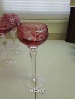 10 Antique Victorian Red Cut to Clear Crystal Wine goblets, glassis, beatiful
