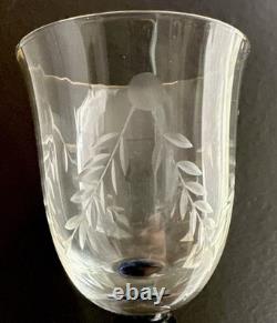 10 Pc Handblown European Bohemian Etched Crystal Wine Glass Cobalt Green Stems