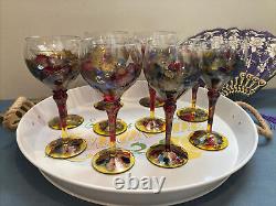 10 Royal Danube Crystal Wine Martini Stemware Abstract Hand Romania Hand Painted