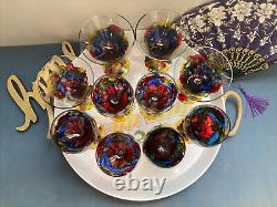 10 Royal Danube Crystal Wine Martini Stemware Abstract Hand Romania Hand Painted