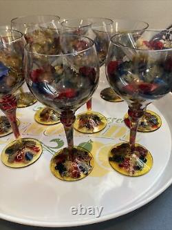 10 Royal Danube Crystal Wine Martini Stemware Abstract Hand Romania Hand Painted