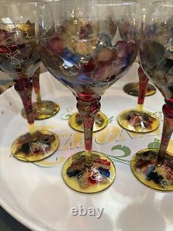 10 Royal Danube Crystal Wine Martini Stemware Abstract Hand Romania Hand Painted