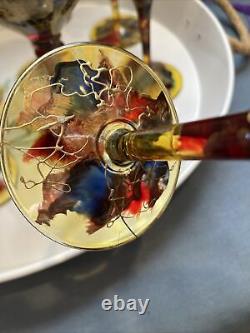 10 Royal Danube Crystal Wine Martini Stemware Abstract Hand Romania Hand Painted