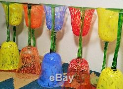 10 SPRING GARDEN vtg glass wine goblet tulip fun flower neiman marcus table art