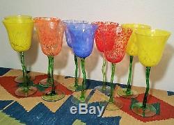 10 SPRING GARDEN vtg glass wine goblet tulip fun flower neiman marcus table art