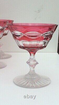 10 Val St Lambert Cut Glass Cranberry to Clear Footed Wines or Desserts