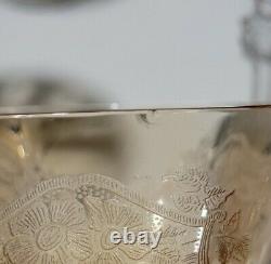 10 Vintage Amber Etched Stem Ware Wine Glass 8 H