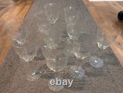 10 Vintage Depression Crystal Wine Goblets 8 tall X 10 glasses