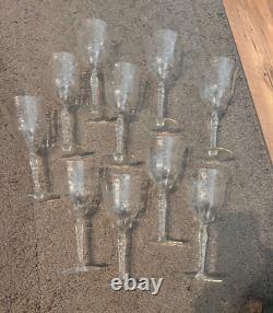 10 Vintage Depression Crystal Wine Goblets 8 tall X 10 glasses