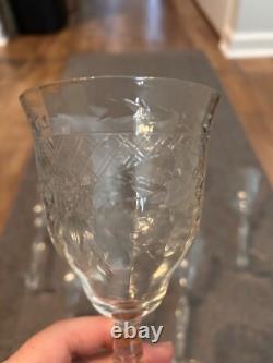 10 Vintage Depression Crystal Wine Goblets 8 tall X 10 glasses
