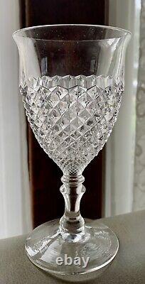 10 Vintage Diamond Cut Clear Glass Wine Glass Goblet 6 1/4 Tall Gift Quality