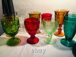 10 Vintage Mismatched Wine Glass Water Goblets Glasses Gem Tone Colorful #32