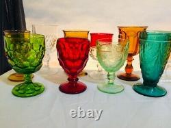 10 Vintage Mismatched Wine Glass Water Goblets Glasses Gem Tone Colorful #32