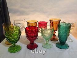 10 Vintage Mismatched Wine Glass Water Goblets Glasses Gem Tone Colorful #32