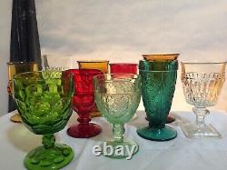 10 Vintage Mismatched Wine Glass Water Goblets Glasses Gem Tone Colorful #32