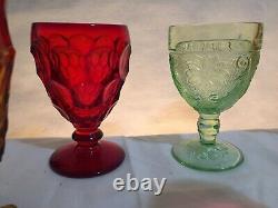 10 Vintage Mismatched Wine Glass Water Goblets Glasses Gem Tone Colorful #32