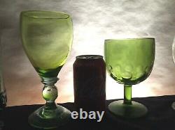 10 Vintage Mismatched Wine Glass Water Goblets Glasses Green Gold #179