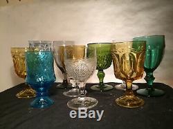 10 Vintage Mismatched Wine Glass Water Goblets Glasses Green Gold #182