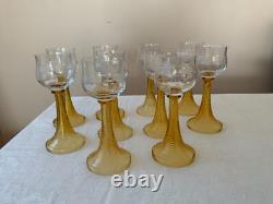 10 Vintage Venetian glass Swirl Stem Amber Wine Glasses goblets etched grapes