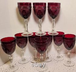 10 Vtg Ruby RED Cristal D' Arques Durand Tall Wine Water Glass Goblets Luminarc