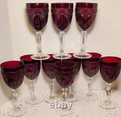 10 Vtg Ruby RED Cristal D' Arques Durand Tall Wine Water Glass Goblets Luminarc