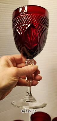 10 Vtg Ruby RED Cristal D' Arques Durand Tall Wine Water Glass Goblets Luminarc