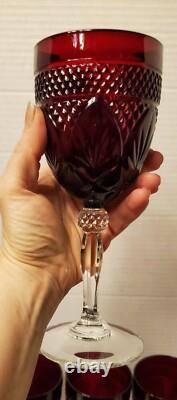10 Vtg Ruby RED Cristal D' Arques Durand Tall Wine Water Glass Goblets Luminarc