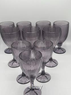 10 vintage Fostoria Monet Purple Wine Water Glass Goblet, Ribbed, Footed