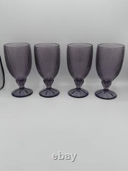 10 vintage Fostoria Monet Purple Wine Water Glass Goblet, Ribbed, Footed