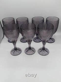 10 vintage Fostoria Monet Purple Wine Water Glass Goblet, Ribbed, Footed