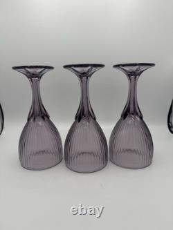 10 vintage Fostoria Monet Purple Wine Water Glass Goblet, Ribbed, Footed