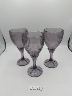 10 vintage Fostoria Monet Purple Wine Water Glass Goblet, Ribbed, Footed