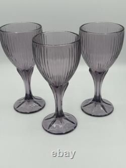 10 vintage Fostoria Monet Purple Wine Water Glass Goblet, Ribbed, Footed