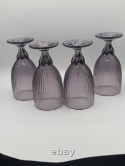 10 vintage Fostoria Monet Purple Wine Water Glass Goblet, Ribbed, Footed