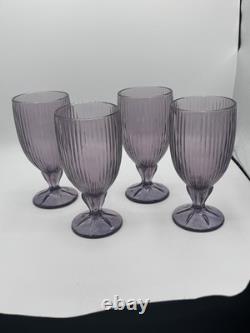 10 vintage Fostoria Monet Purple Wine Water Glass Goblet, Ribbed, Footed