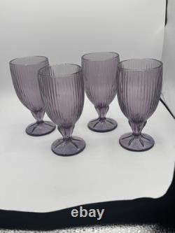 10 vintage Fostoria Monet Purple Wine Water Glass Goblet, Ribbed, Footed