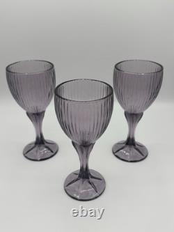 10 vintage Fostoria Monet Purple Wine Water Glass Goblet, Ribbed, Footed