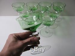 10pc Vtg Old Lot Set 2 Tone Green Clear Champagne Wine Wide Glassware Glasses Lg