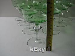10pc Vtg Old Lot Set 2 Tone Green Clear Champagne Wine Wide Glassware Glasses Lg