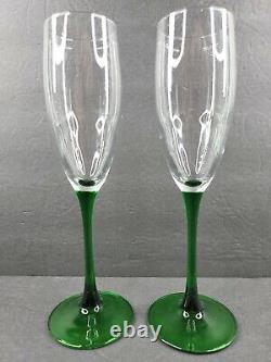 11 Luminarc Emerald Green Wine Champagne Water Goblet Glasses Set Vintage France