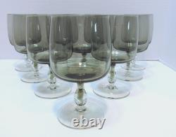 11 MCM Smoke Gray Water Wine Glasses 5 7/8 Vintage Clear Bulbous Stem USA Grey