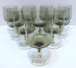 11 MCM Smoke Gray Water Wine Glasses 5 7/8 Vintage Clear Bulbous Stem USA Grey