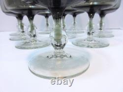 11 MCM Smoke Gray Water Wine Glasses 5 7/8 Vintage Clear Bulbous Stem USA Grey