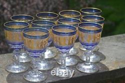 11 Vintage Val St. Lambert Cobalt Dans De Flore Water Wine Glass Gold Encrusted