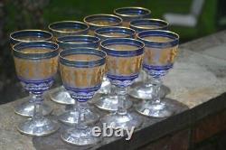 11 Vintage Val St. Lambert Cobalt Dans De Flore Water Wine Glass Gold Encrusted