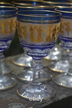 11 Vintage Val St. Lambert Cobalt Dans De Flore Water Wine Glass Gold Encrusted