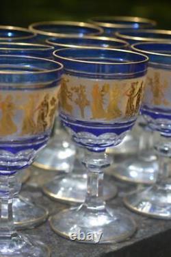 11 Vintage Val St. Lambert Cobalt Dans De Flore Water Wine Glass Gold Encrusted