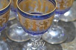 11 Vintage Val St. Lambert Cobalt Dans De Flore Water Wine Glass Gold Encrusted