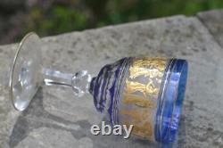 11 Vintage Val St. Lambert Cobalt Dans De Flore Water Wine Glass Gold Encrusted